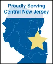 Map of New Jersey state with a star over Monmouth County and text that reads Proudly Serving Central New Jersey.