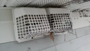 A picture of bird cages over dryer vents.