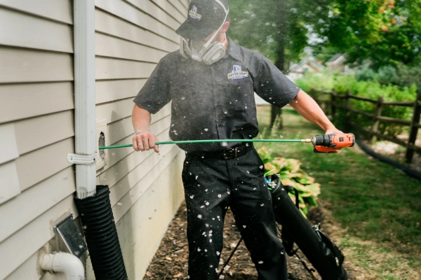 Professional using dryer vent cleaning tool.