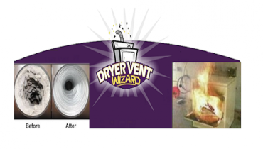 A picture of a dryer vent before and after cleaning.