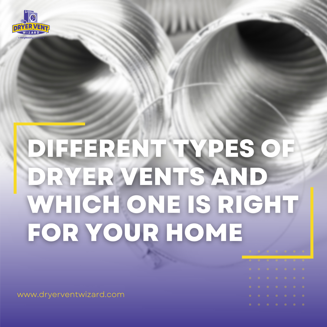 A picture of a dryer hose with the text "Different types of dryer vents and which one is right for your home".