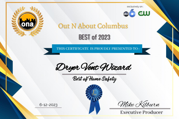 A picture of a certificate for a "Best of Home Safety" award from Out N About Columbus.