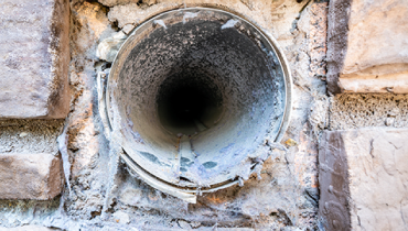 Lint inside of a dryer vent.