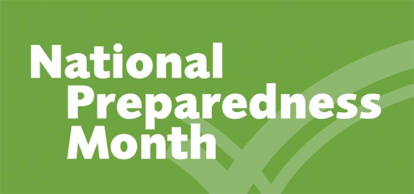 A green background with the text "National Preparedness Month".