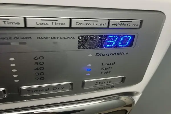 A dryer with condensation building up in the control panel.